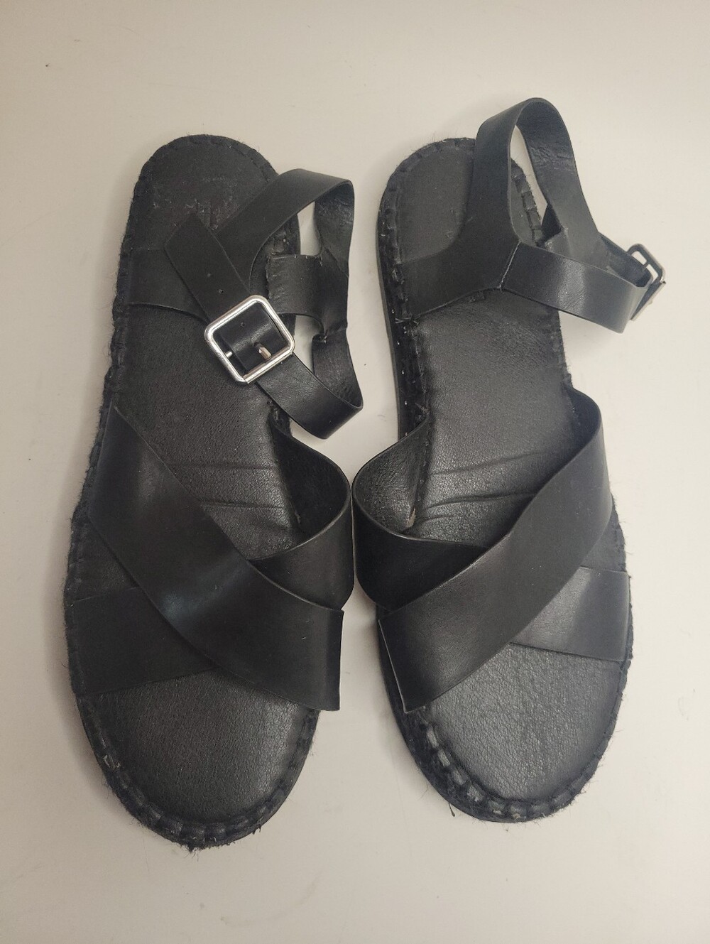 Truffle Collection Black Crisscross Faux Leather Sandals